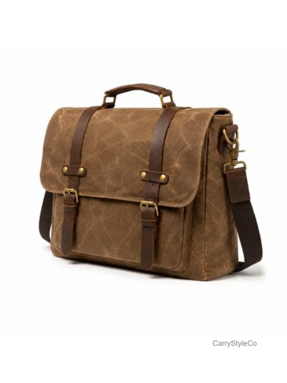 Vintage Waxed Canvas & Leather Messenger Bag 15.6" Laptop Briefcase